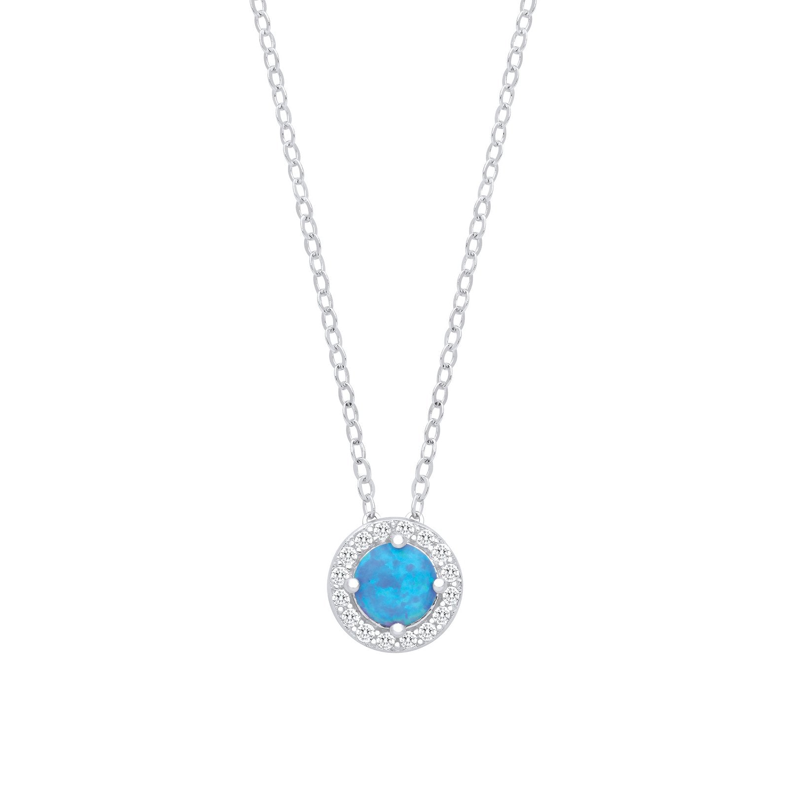 Silver Blue Opal Round Pendant with Chain - Fine Necklace - Certified Authentic - Swiss Made – Luxury Jewellery by Imp
